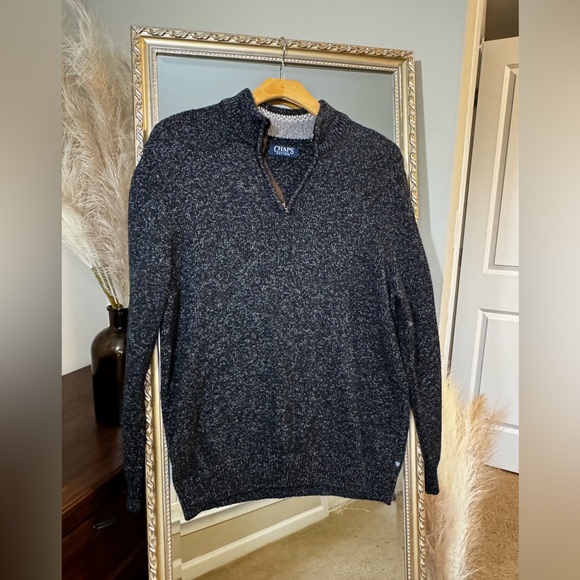 Chaps Men’s Heathered Black Knit Quarter-Zip Pullover, Size L - Picture 1 of 5